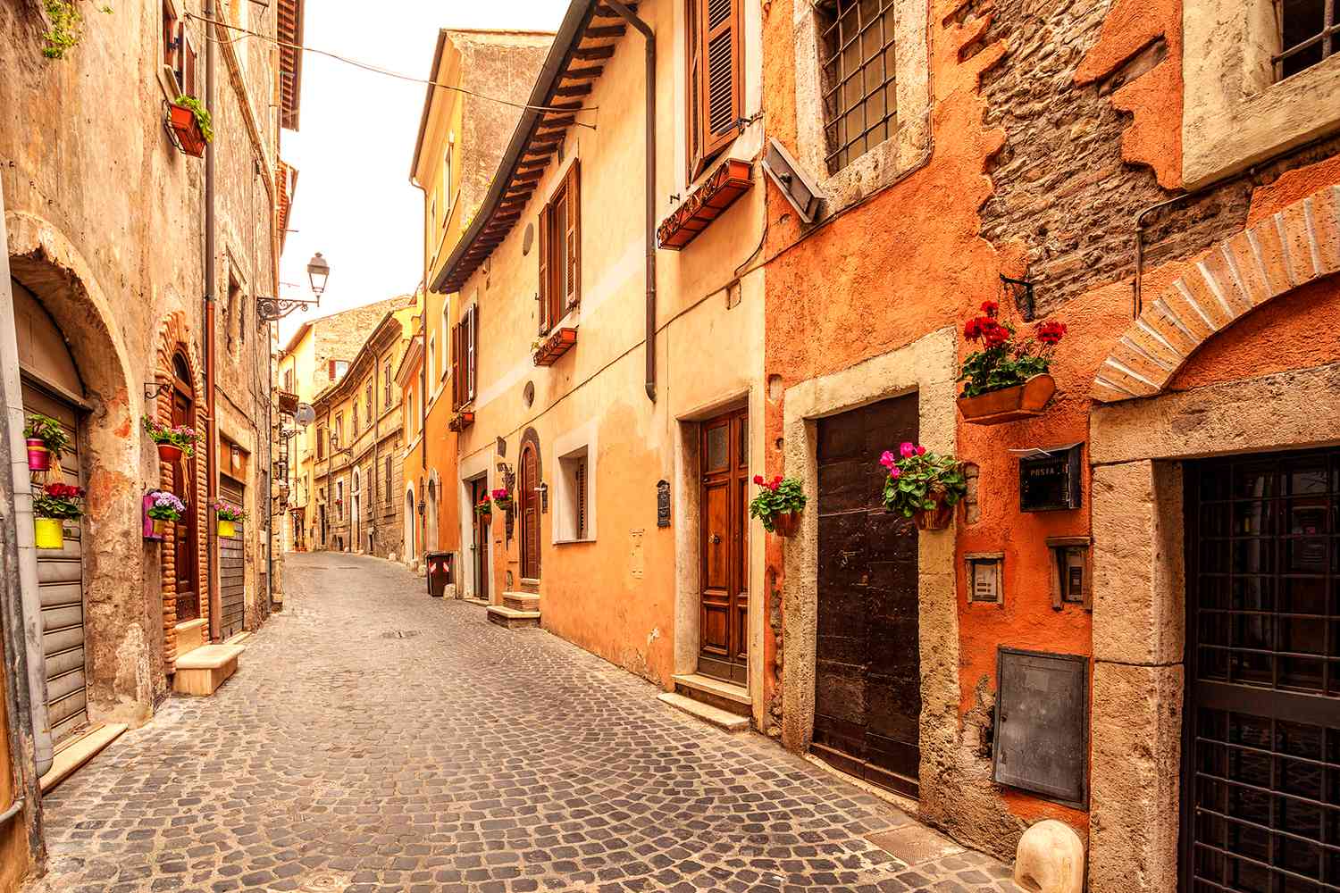 Comfortable walking shoes on a cobblestone street