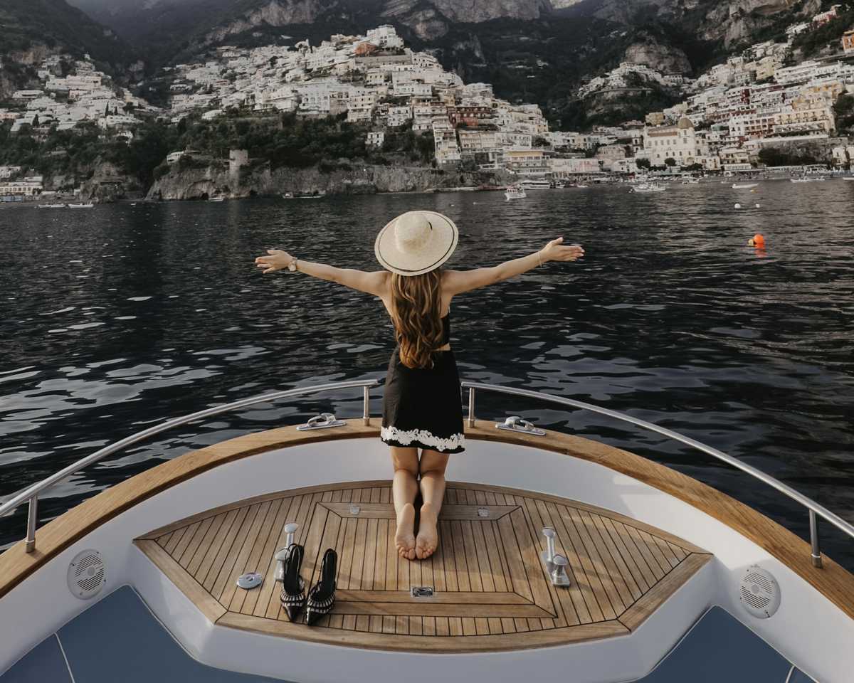 Positano sunset boat