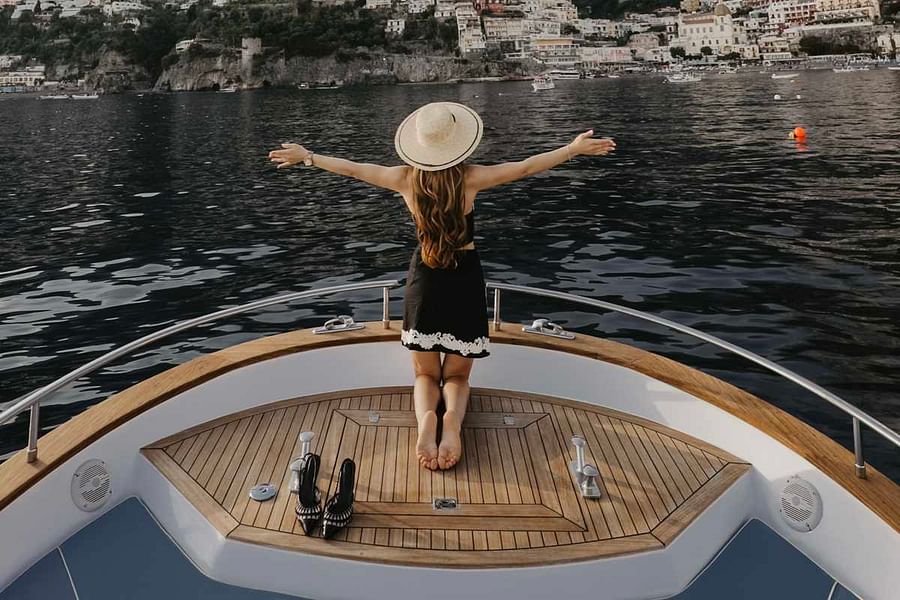 Positano sunset boat