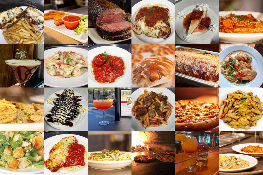 Collage of various Italian dishes and wines