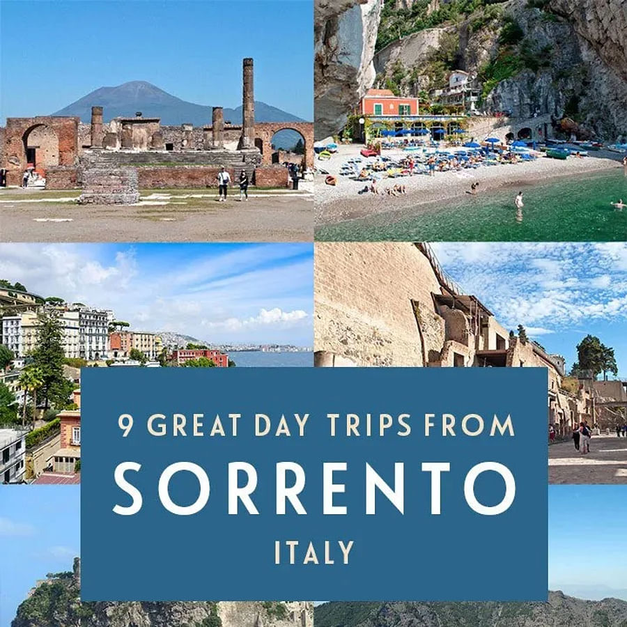 Collage of Sorrento and Naples showcasing iconic landmarks and vistas