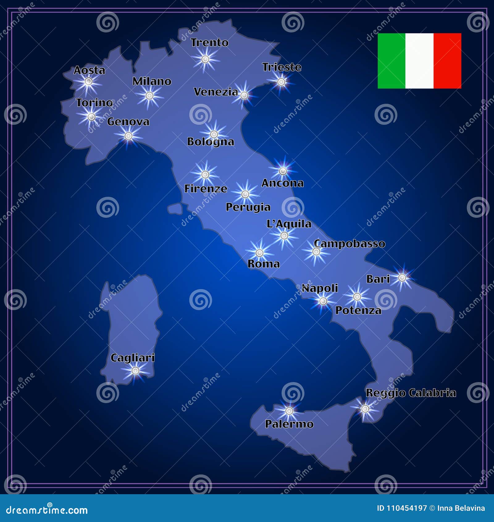 Map of Italy highlighting major tourist cities like Rome, Florence, Venice, and Naples